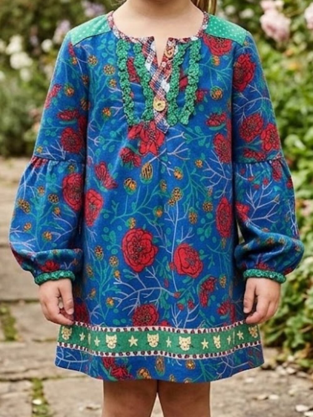Matilda Jane young girls floral and cat long sleeved dress size 4 amazing colors